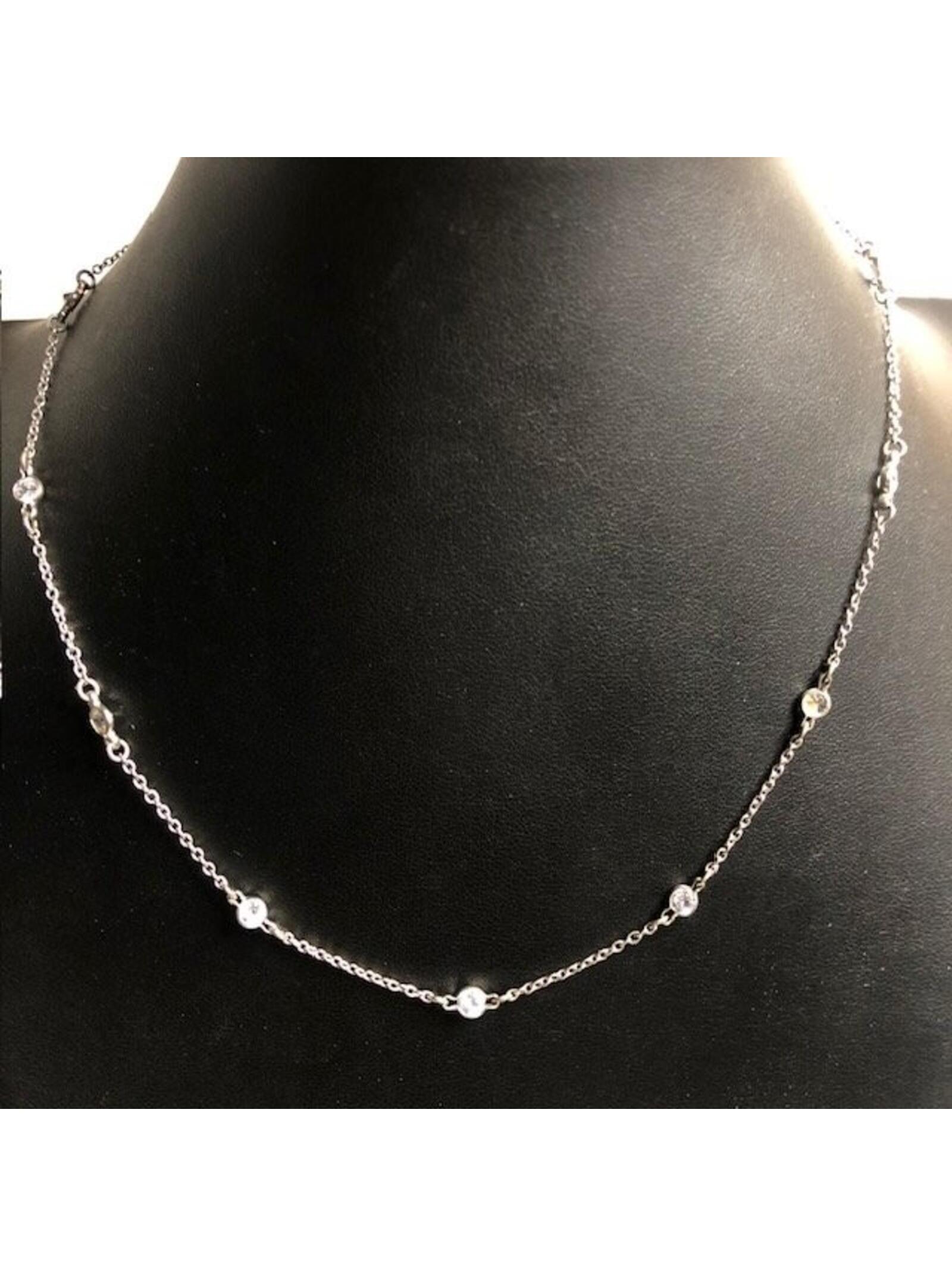 B0557 Sterling Silver Chain Necklace 18 Inch With Cz Stations 4.5grams